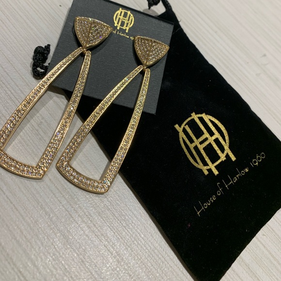 House of Harlow Gold crystal dangle earrings - Picture 1 of 4